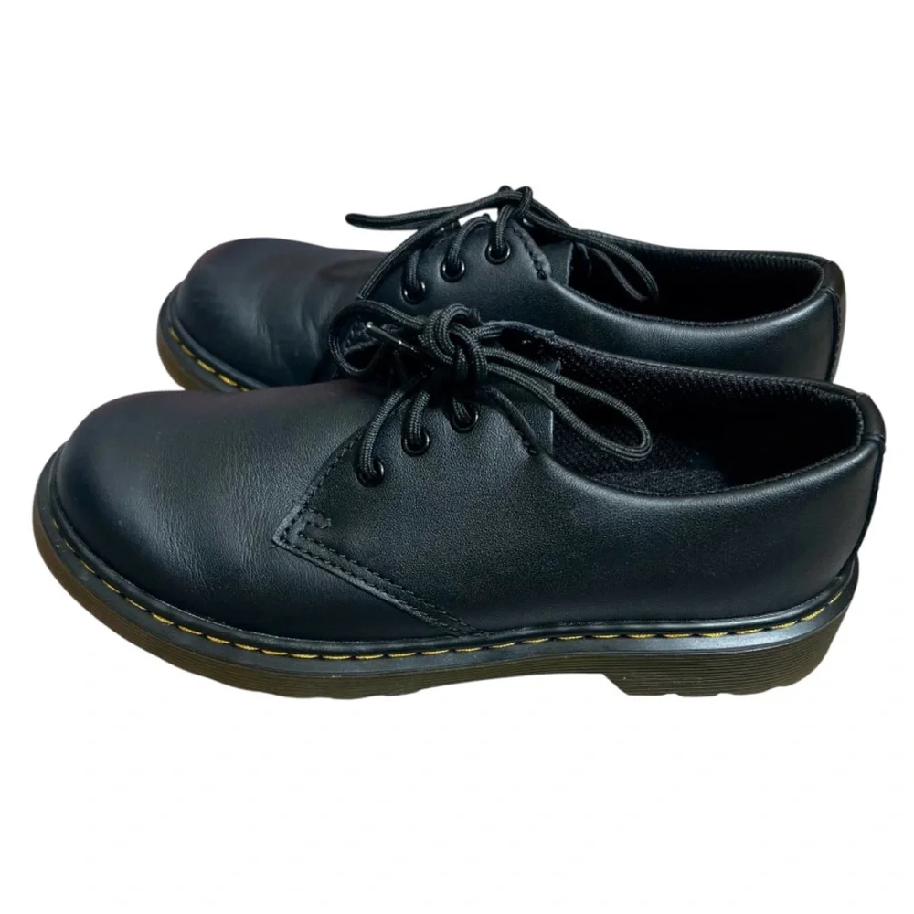 Dr. Martens 1461J Kids Black Leather Lace-Up Shoe with Yellow Stitching